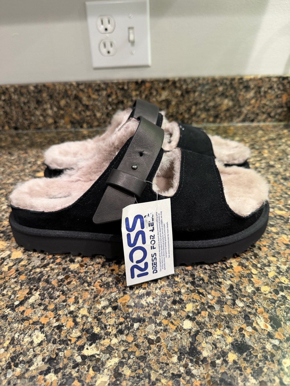 Black ugg greenport new 8 Suede Slide Sandals with Plush Lining